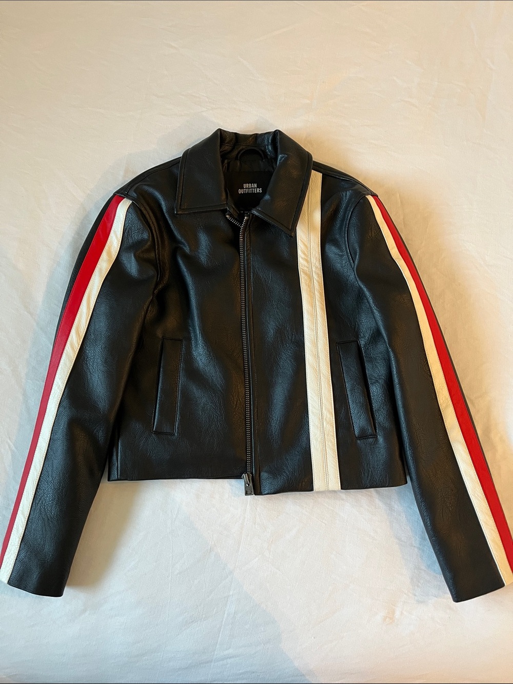 NWT Minimalist Urban Outfitters Black Red White Colorblock Leather Jacket